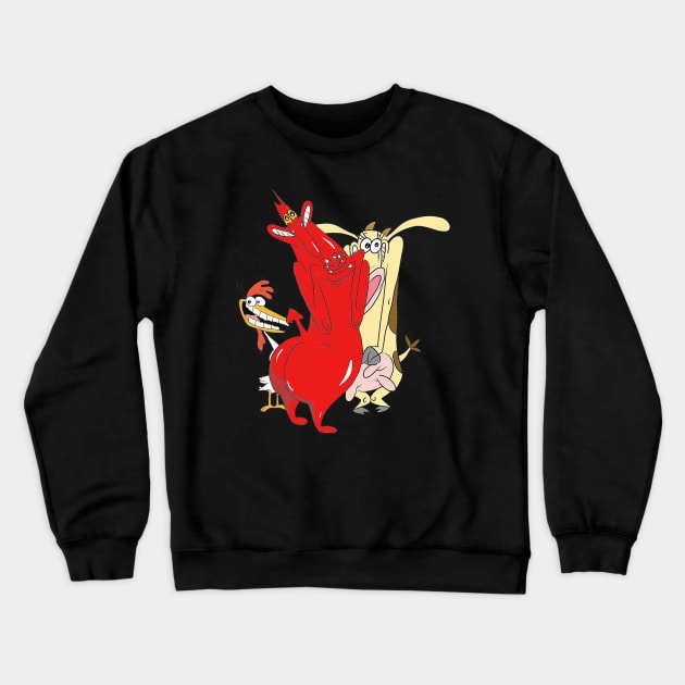 Cow and Chicken with Red Guy Crewneck Sweatshirt by Nene_Bee